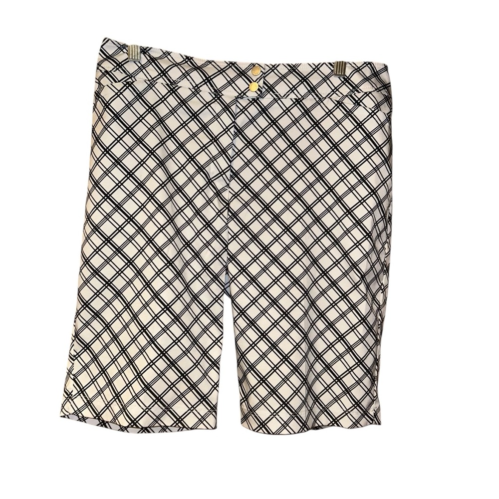 Tail White Lab Womens Bermuda Shorts Golf Stretch Plaid Black White Size 8